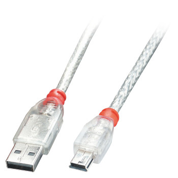 Lindy 41784 kabel USB 3 m USB 2.0 USB A Mini-USB B Przezroczysty