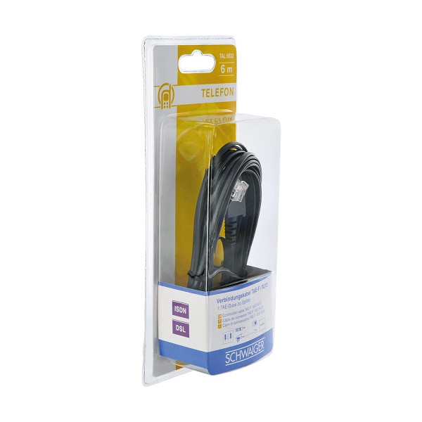 Schwaiger DSL-Kabel RJ12 6P2C - TAE-F 6P4C 6m schwarz Schwaiger DSL-Kabel RJ12 6P2C - TAE-F 6P4C 6m schwarz