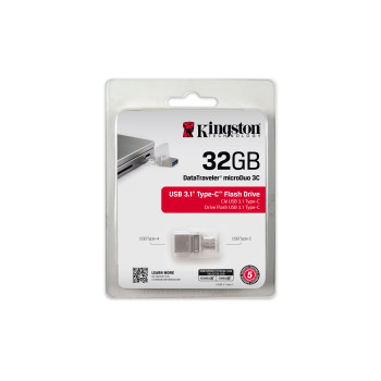 Kingston Technology DataTraveler microDuo 3C 32GB pamięć USB USB Type-A   USB Type-C 3.2 Gen 1 (3.1 Gen 1) Srebrny