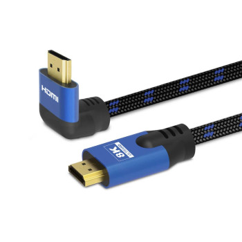 Kabel HDMI v2.1 Savio CL-147 1,8m, 8K, kątowy, OFC, niebiesko-czarny, złote końcówki