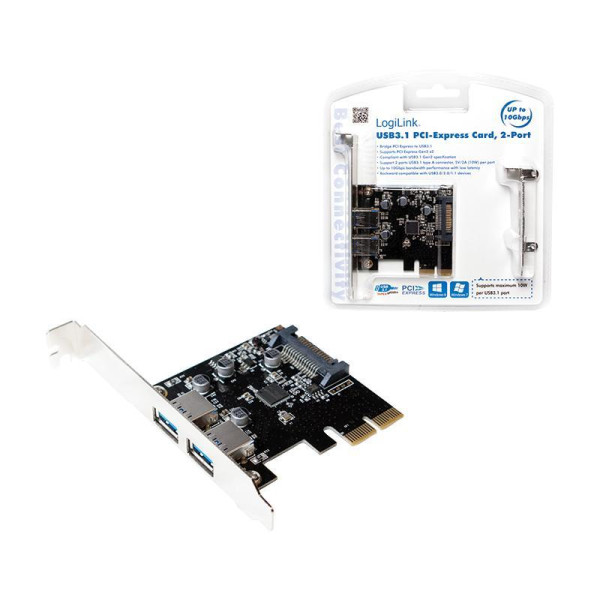 Kontroler USB 3.1 LogiLink PC0080 PCIe 2x USB 3.1 Kontroler USB 3.1 LogiLink PC0080 PCIe 2x USB 3.1