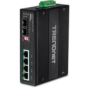 TrendNET 6-port hardened Industrial Gigabit PoE+ Switch /w 2 SFP (Boost Voltage from 12/24/48/VDC to 55VDC) Hardened Industrial 