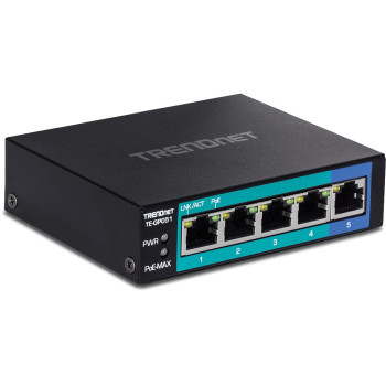 TrendNET 5-Port Gigabit PoE+ Switch TE-GP051, Unmanaged, Gigabit Ethernet (10/100/1000), Full duplex, Power over Ethernet (PoE),