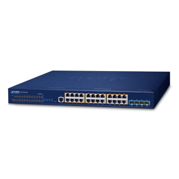 Planet Layer 3 24-Port 10/100/1000T 802.3at PoE + 4-Port 10G SFP+ Stackable Managed Switch (370W PoE budget, Hardware stacking u