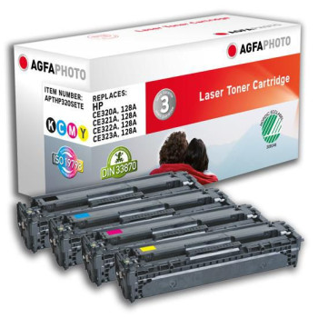 AgfaPhoto TONER K/C/M/Y, RPL. CE320A CE321A CE322A CE323A 128A APTHP320SETE, 2000 pages, 1300 pages, Black, Cyan, Magenta, Yello