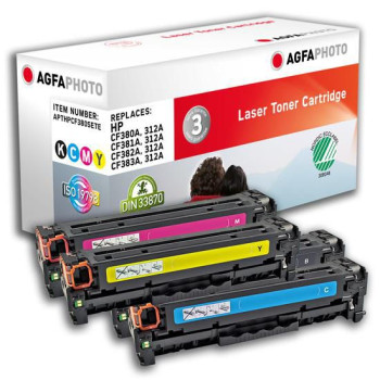 AgfaPhoto TONER K/C/M/Y, RPL. CF380A CF381A CF382A CF383A 312A APTHPCF380SETE, 2400 pages, 2700 pages, Black, Cyan, Magenta, Yel