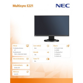 Monitor Multisync E221 PS DP HDMI Czarny