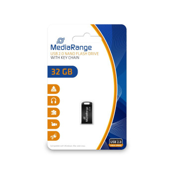 MediaRange USB-Stick 32GB USB 2.0 Nano MR922, 32 GB, USB Type-A / Micro-USB, 2.0, 15 MB/s, Capless, Black