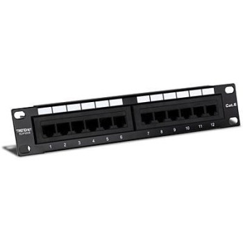 TrendNET 12-Port Cat. 6 Unshielded Patch Panel (10" wide) TC-P12C6, 10/100/1000Base-T(X), Gigabit Ethernet, RJ-45, Cat6, Black, 