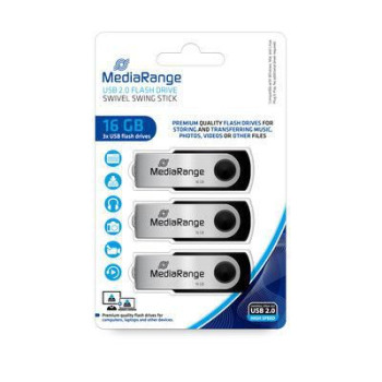 MediaRange Usb Flash Drive 16 Gb Usb Type-A 2.0 Black, Silver