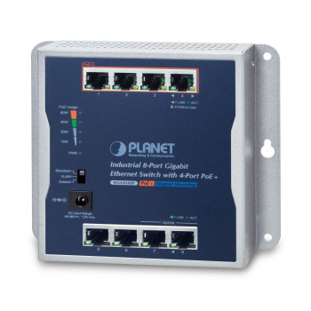 Planet P30 Industrial 8-Port 10/100/1000T Wall-mount Gigabit Switch with 4-Port 802.3at PoE+ (60W PoE Budget, Standard/VLAN/Exte