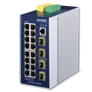 Planet IP30 Industrial L3 16-Port 10/100/1000T + 4-port 100/1000X SFP Full Managed Switch IGS-6325-16T4S, Managed, L3, Gigabit E