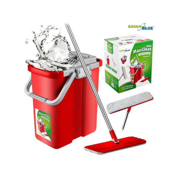 Mop płaski Greenblue GB850 z wiadrem i wyciskaczem MaxiClean + dwa wkłady microfibra HQ, pojemność 8L Mop płaski Greenblue GB850 z wiadrem i wyciskaczem MaxiClean + dwa wkłady microfibra HQ, pojemność 8L
