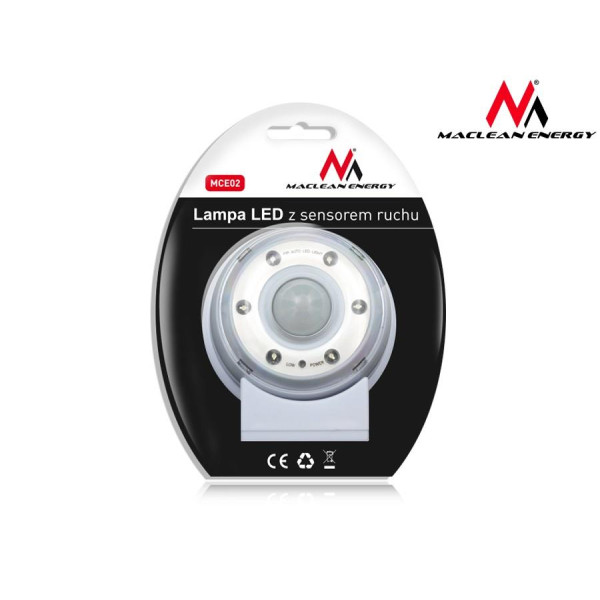 Lampa LED z sensorem ruchu Maclean MCE02 magnes, stojak, haczyk czas świecenia 20s 60s 90s 4xAAA Lampa LED z sensorem ruchu Maclean MCE02 magnes, stojak, haczyk czas świecenia 20s 60s 90s 4xAAA