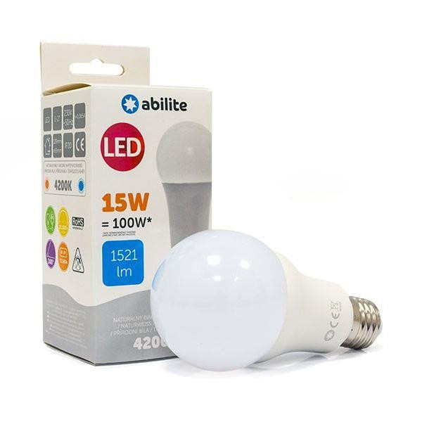 Żarówka LED Abilite klasyczna mleczna b.neutralna E27 15W/230V 1521lm A65 Żarówka LED Abilite klasyczna mleczna b.neutralna E27 15W/230V 1521lm A65