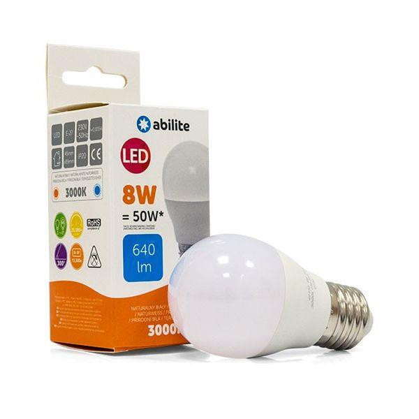 Żarówka LED Abilite kulka mleczna b.ciepła E27 8W/230V 640lm G45 Żarówka LED Abilite kulka mleczna b.ciepła E27 8W/230V 640lm G45