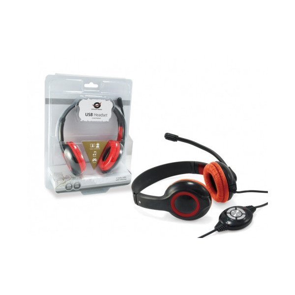 Conceptronic CCHATSTARU2R słuchawki zestaw słuchawkowy Przewodowa Opaska na głowę Połączenia muzyka USB Typu-A Czerwony Conceptronic CCHATSTARU2R słuchawki zestaw słuchawkowy Przewodowa Opaska na głowę Połączenia muzyka USB Typu-A Czerwony