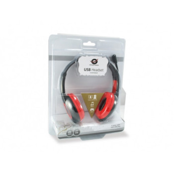 Conceptronic CCHATSTARU2R słuchawki zestaw słuchawkowy Przewodowa Opaska na głowę Połączenia muzyka USB Typu-A Czerwony