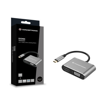 Conceptronic DONN16G stacja dokująca Przewodowa USB 3.2 Gen 1 (3.1 Gen 1) Type-C Czarny, Srebrny