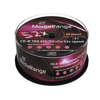 MediaRange CD-R 700MB/80min Printable 52x Cake MR208, 52x, CD-R, 120 mm, 700 MB, Cakebox, 50 pc(s)