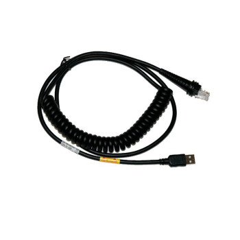 Honeywell USB-cable, Coiled, 3m, black STK cable, Black, Plastic,PVC, Voyager 1200/1250/1200G/1202g/1452g Granit 1911i/1981i/191