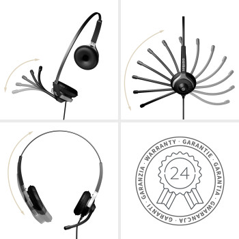 GEQUDIO Headset 2-Ohr für Mitel,Aastra,Poly,Gigaset-RJ Kabel