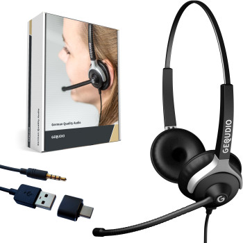 GEQUDIO Headset 2-Ohr mit USB für PC,MAC