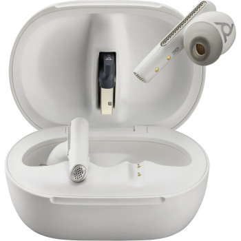 POLY Słuchawki douszne Voyager Free 60+ UC M w kolorze białego piasku + adapter USB-C BT700 + etui z ładowarką i ekranem