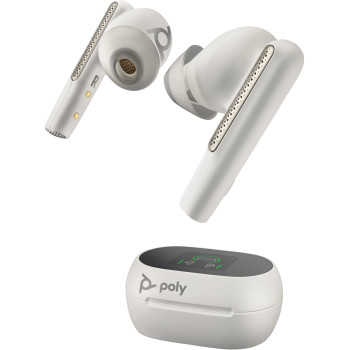 POLY Słuchawki douszne Voyager Free 60+ UC M w kolorze białego piasku + adapter USB-C BT700 + etui z ładowarką i ekranem
