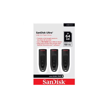 SanDisk Flash Disk 64GB Ultra, USB 3.0, Černá, 3 Pack