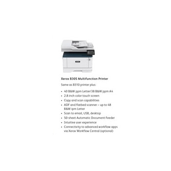 Xerox B305V_DNI ČB laser. MFZ, A4, 512mb, DUPLEX, ADF, 38ppm, Ethernet/Wifi/USB, Apple AirPrint