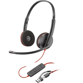 POLY Stereofoniczny zestaw słuchawkowy USB-C Blackwire 3220 czarny + przejściówka USB-C A (opakowanie zbiorcze)