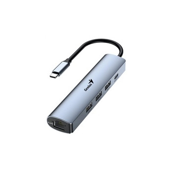 GENIUS hub UH-545, USB-C na 3x USB 3.0 + 15W USB-C + RJ45, šedá