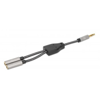 Manhattan 356114 kabel audio 0,15 m 3.5mm 2 x 3.5mm Czarny, Srebrny