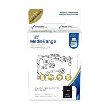 MediaRange Plastic Tape Cassette, For Label Printers Using Brother Tz-335/Tze-335, Permanent Adhesive, 12Mm, 8M, Laminated, Whit