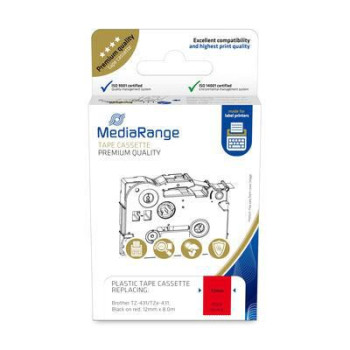 MediaRange Plastic Tape Cassette, For Label Printers Using Brother Tz-431/Tze-431, Permanent Adhesive, 12Mm, 8M, Laminated, Blac