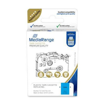MediaRange Plastic Tape Cassette, For Label Printers Using Brother Tz-531/Tze-531, Permanent Adhesive, 12Mm, 8M, Laminated, Blac