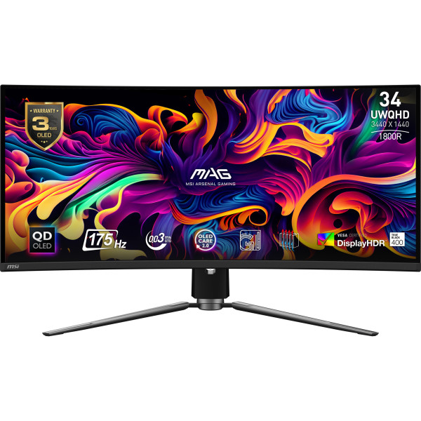 MSI MAG 341CQP QD-OLED monitor komputerowy 86,4 cm (34") 3440 x 1440 px UltraWide Quad HD QDOLED Czarny MSI MAG 341CQP QD-OLED monitor komputerowy 86,4 cm (34") 3440 x 1440 px UltraWide Quad HD QDOLED Czarny