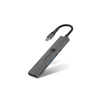 CONNECT IT USB-C hub, 2x USB-A, 1x USB-C, 1x SD karta, 1x MicroSD karta, šedá