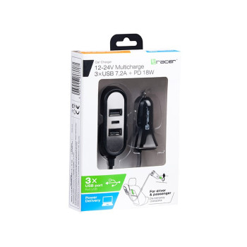 Ładowarka samochodowa 12-24V Multicharge 3xUSB 7,2A + PD 18W
