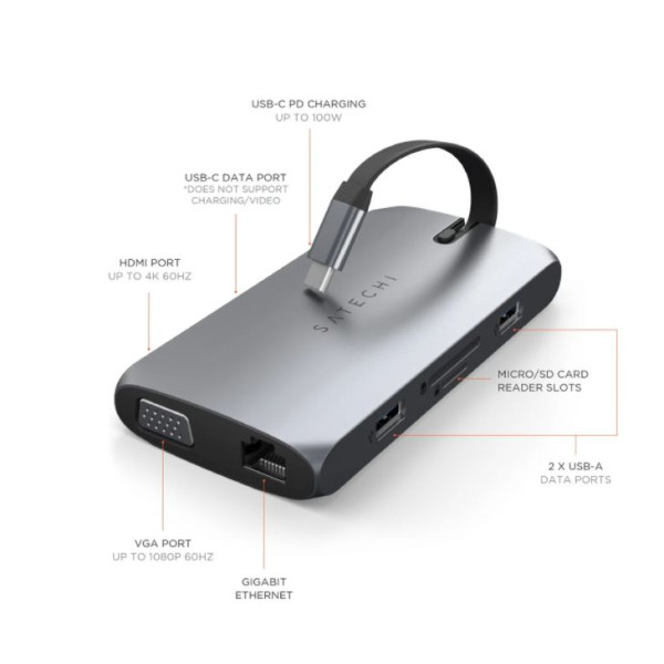 Satechi USB-C ON-THE-GO MULTIPORT ADAPTER 2020/2019/2018/2017/2016 MacBook Pro, 2020/2018 MacBook Air, 2020/2018 iPad Satechi USB-C ON-THE-GO MULTIPORT ADAPTER 2020/2019/2018/2017/2016 MacBook Pro, 2020/2018 MacBook Air, 2020/2018 iPad