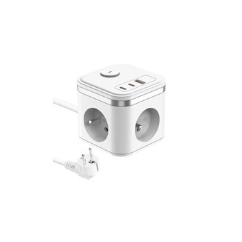 Viking síťový adaptér YC33, 3x 230 V, 1x USB-A, 2x USB-C, tlačítko ON/OFF, délka 1,4 m, bílá