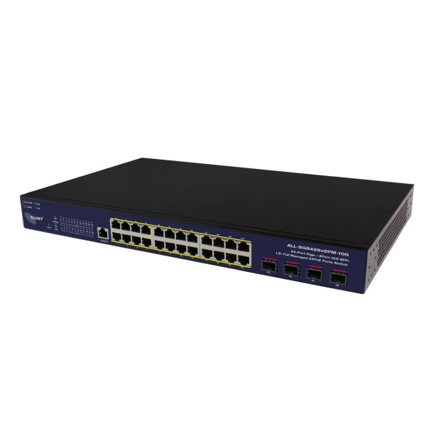 ALLNET Switch smart managed Layer2 28 Port • 24x 1 GbE • PoE Budget 400W • 4x SFP+ • 19" • Fanles • ALL-SG8428v2FPM-10G ALLNET Switch smart managed Layer2 28 Port • 24x 1 GbE • PoE Budget 400W • 4x SFP+ • 19" • Fanles • ALL-SG8428v2FPM-10G