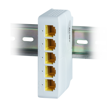 ALLNET Switch unmanaged 5 Port - 5x GbE - PoE Budget 85W - 1x bt out, 3x PoE af/at out, 1xPoE bt 90W in - Fanless, DIN, PD-Input