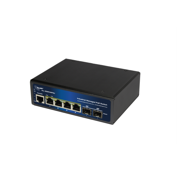 ALLNET Switch industrial full managed Layer2+ 6 Port GbE ? PoE Budget 120W ? 4x PoE+ ? 2x SFP ? Fanless ? DIN ? JSON ? ALL-SGI81 ALLNET Switch industrial full managed Layer2+ 6 Port GbE ? PoE Budget 120W ? 4x PoE+ ? 2x SFP ? Fanless ? DIN ? JSON ? ALL-SGI81