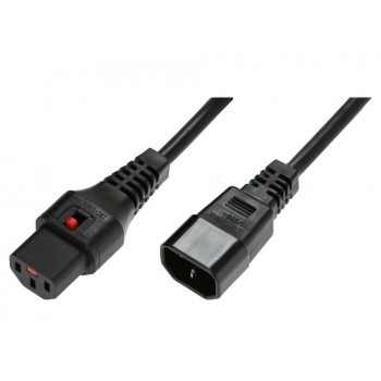 Kabel przedłużający zasilający blokada IEC LOCK 3x1mm2 C14/C13 prosty M/Ż 2m Czarny