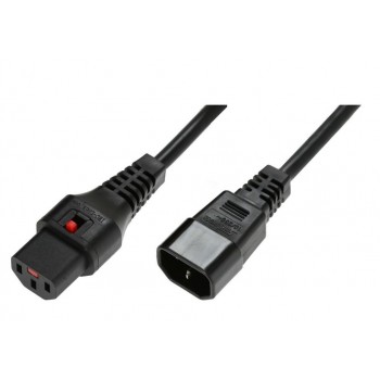 Kabel przedłużający zasilający blokada IEC LOCK 3x1mm2 C14/C13 prosty M/Ż 3m Czarny