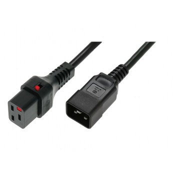 Kabel zasilający serwerowy blokada IEC LOCK 3x1,5mm2 C20 prosty/C19 prosty M/Ż 1m Czarny