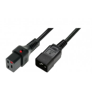 Kabel zasilający serwerowy blokada IEC LOCK 3x1,5mm2 C20 prosty/C19 prosty M/Ż 2m Czarny