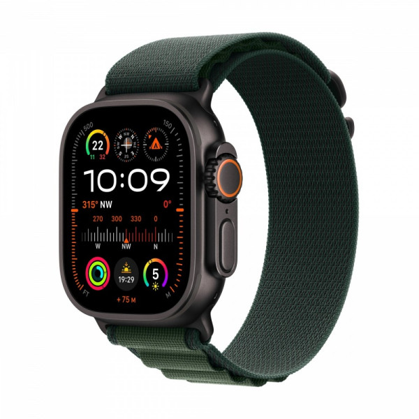 Watch Ultra 2 GPS + Cellular, koperta 49 mm z tytanu w kolorze czarnym z opaską Alpine M w kolorze ciemnozielonym Watch Ultra 2 GPS + Cellular, koperta 49 mm z tytanu w kolorze czarnym z opaską Alpine M w kolorze ciemnozielonym